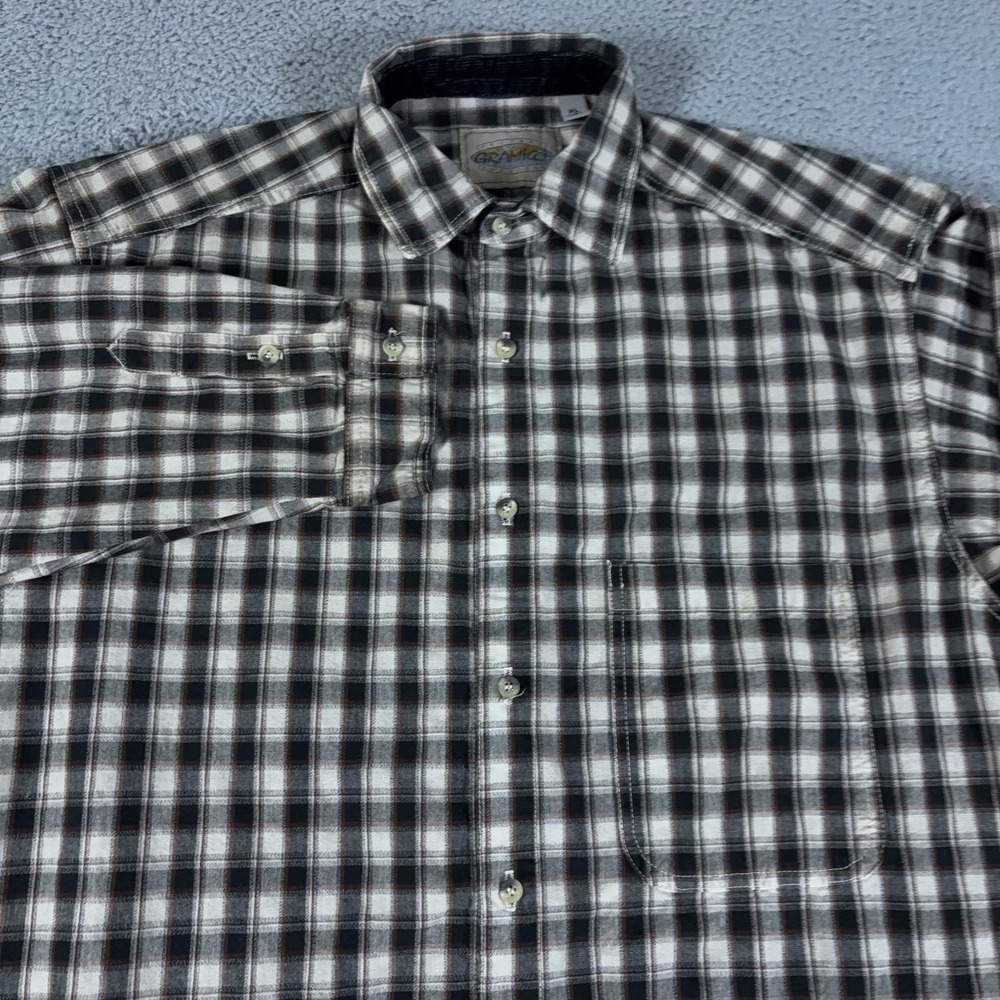 VINTAGE Gramicci Shirt Mens XL‎ Beige Plaid Flannel Heavy Cotton Outdoor USA 90s